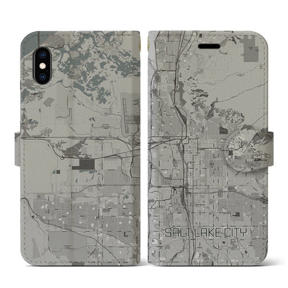 【ソルトレイクシティ（アメリカ）】地図柄iPhoneケース（手帳タイプ）モノトーン・iPhone XS / X 用