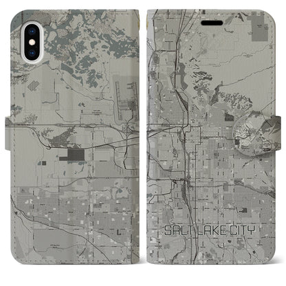 【ソルトレイクシティ（アメリカ）】地図柄iPhoneケース（手帳タイプ）モノトーン・iPhone XS Max 用