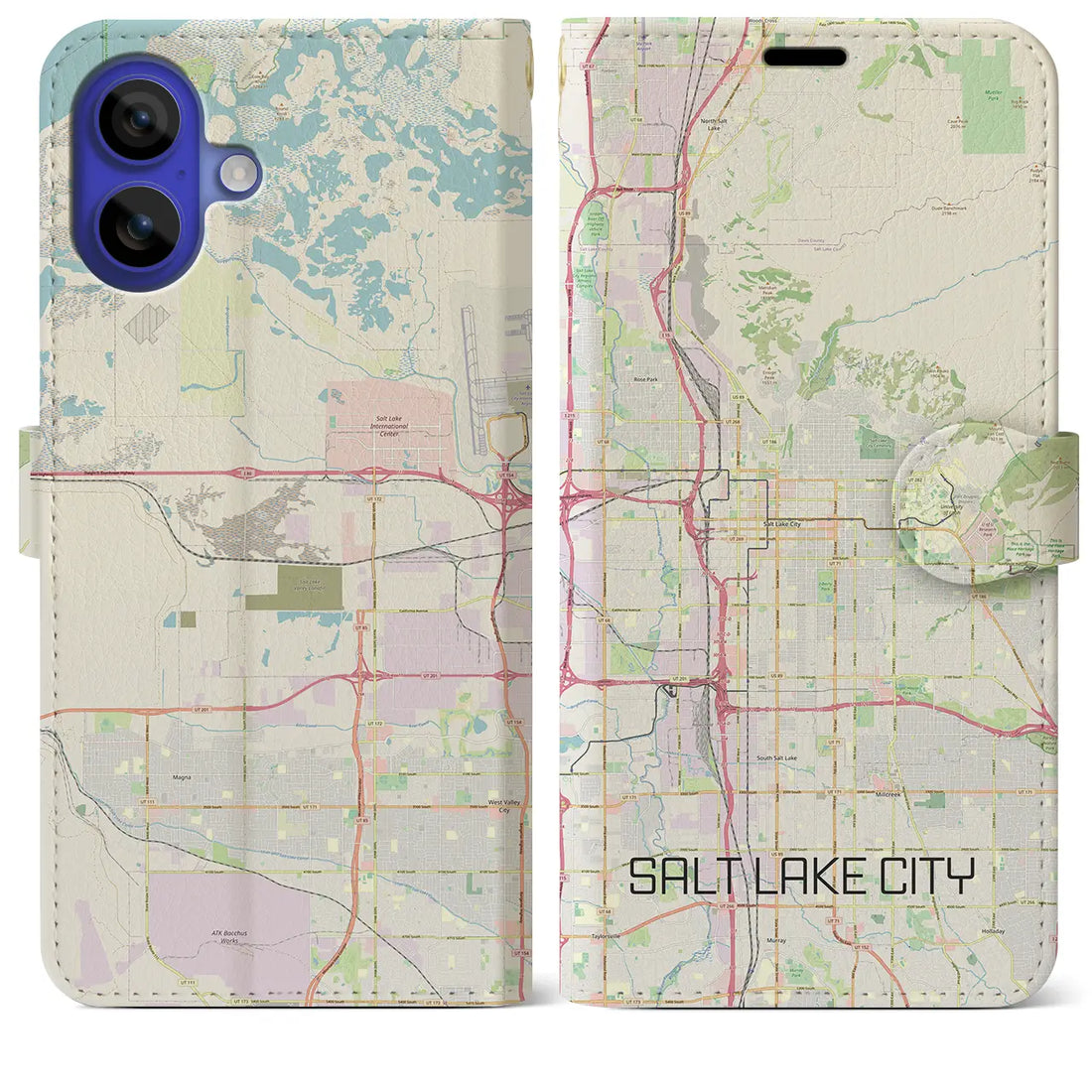 【ソルトレイクシティ（アメリカ）】地図柄iPhoneケース（手帳タイプ）ナチュラル・iPhone 16 Pro Max 用