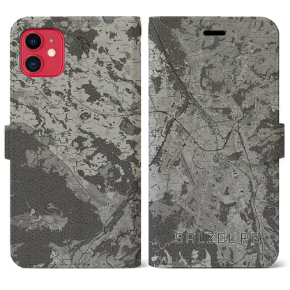【ザルツブルク（オーストリア）】地図柄iPhoneケース（手帳タイプ）モノトーン・iPhone 11 用