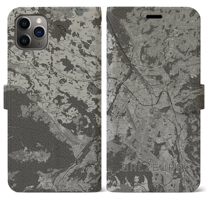 【ザルツブルク（オーストリア）】地図柄iPhoneケース（手帳タイプ）モノトーン・iPhone 11 Pro Max 用