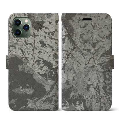【ザルツブルク（オーストリア）】地図柄iPhoneケース（手帳タイプ）モノトーン・iPhone 11 Pro 用
