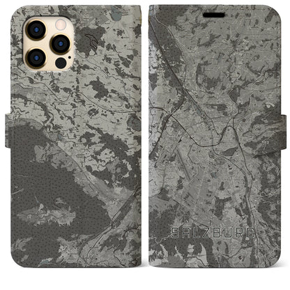 【ザルツブルク（オーストリア）】地図柄iPhoneケース（手帳タイプ）モノトーン・iPhone 12 Pro Max 用