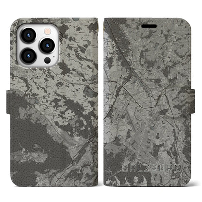 【ザルツブルク（オーストリア）】地図柄iPhoneケース（手帳タイプ）モノトーン・iPhone 13 Pro 用