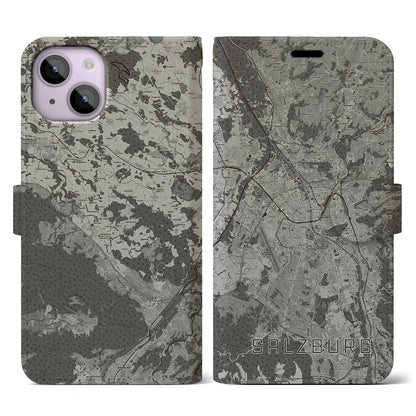 【ザルツブルク（オーストリア）】地図柄iPhoneケース（手帳タイプ）モノトーン・iPhone 14 用