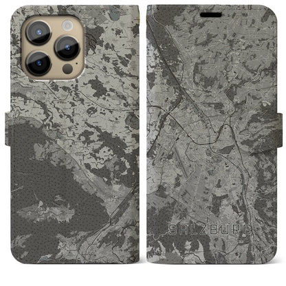 【ザルツブルク（オーストリア）】地図柄iPhoneケース（手帳タイプ）モノトーン・iPhone 14 Pro Max 用