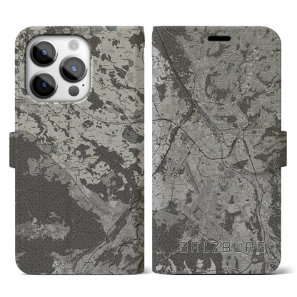 【ザルツブルク（オーストリア）】地図柄iPhoneケース（手帳タイプ）モノトーン・iPhone 14 Pro 用