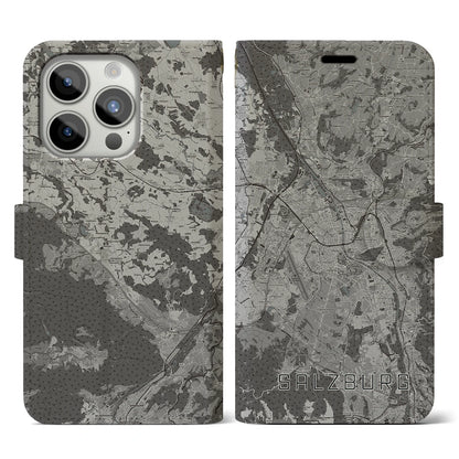 【ザルツブルク（オーストリア）】地図柄iPhoneケース（手帳タイプ）モノトーン・iPhone 15 Pro 用