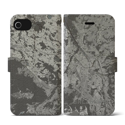 【ザルツブルク（オーストリア）】地図柄iPhoneケース（手帳タイプ）モノトーン・iPhone SE（第3 / 第2世代） / 8 / 7 / 6s / 6 用