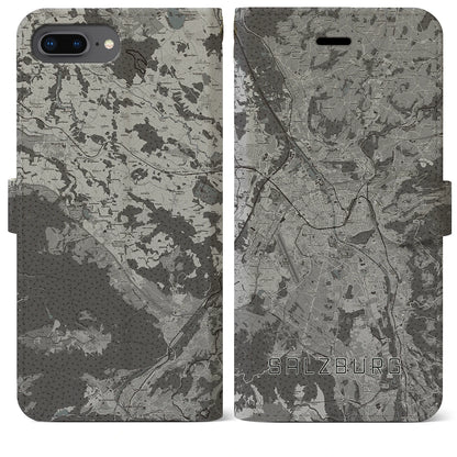 【ザルツブルク（オーストリア）】地図柄iPhoneケース（手帳タイプ）モノトーン・iPhone 8Plus /7Plus / 6sPlus / 6Plus 用