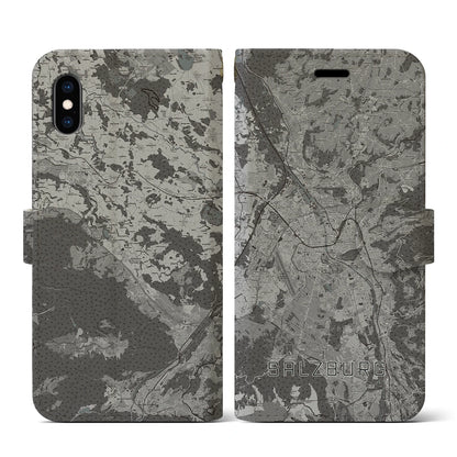 【ザルツブルク（オーストリア）】地図柄iPhoneケース（手帳タイプ）モノトーン・iPhone XS / X 用