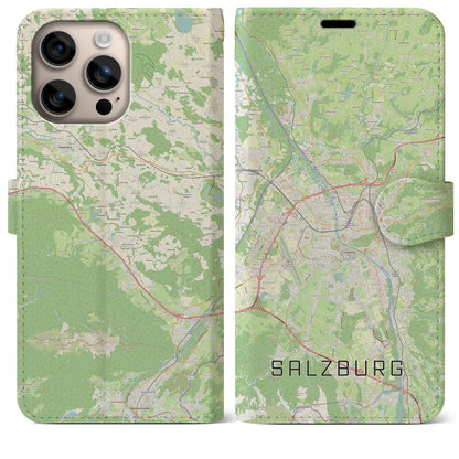 【ザルツブルク（オーストリア）】地図柄iPhoneケース（手帳タイプ）ナチュラル・iPhone 16 Plus 用
