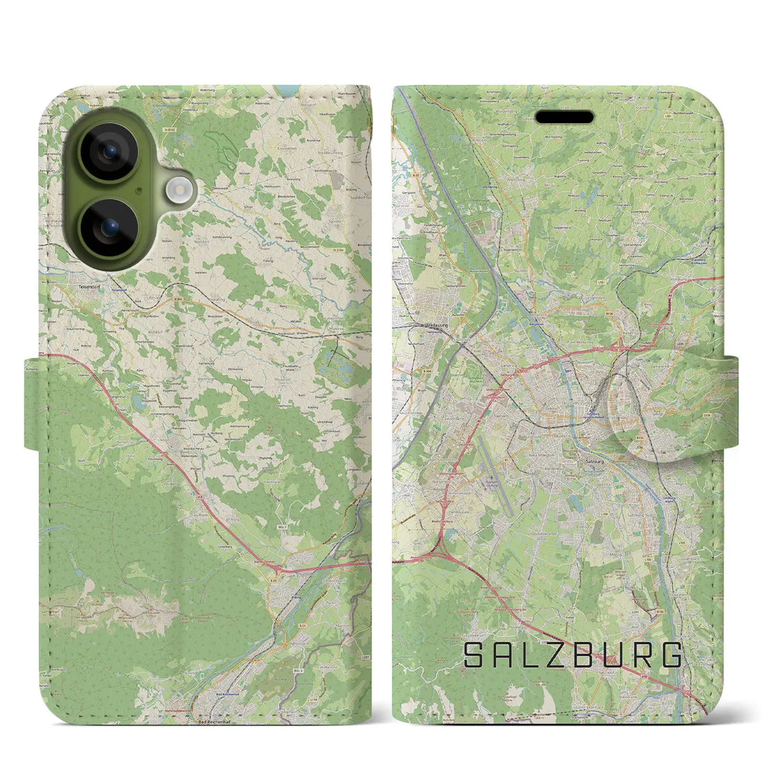 【ザルツブルク（オーストリア）】地図柄iPhoneケース（手帳タイプ）モノトーン・iPhone 17 Pro Max 用