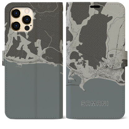 【様似（北海道）】地図柄iPhoneケース（手帳タイプ）モノトーン・iPhone 12 Pro Max 用