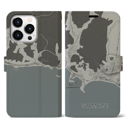 【様似（北海道）】地図柄iPhoneケース（手帳タイプ）モノトーン・iPhone 13 Pro 用