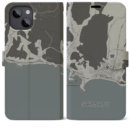 【様似（北海道）】地図柄iPhoneケース（手帳タイプ）モノトーン・iPhone 14 Plus 用