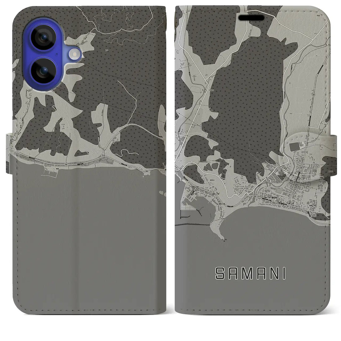 【様似(北海道)】地図柄iPhoneケース(手帳タイプ)モノトーン・iPhone 16 Pro Max 用