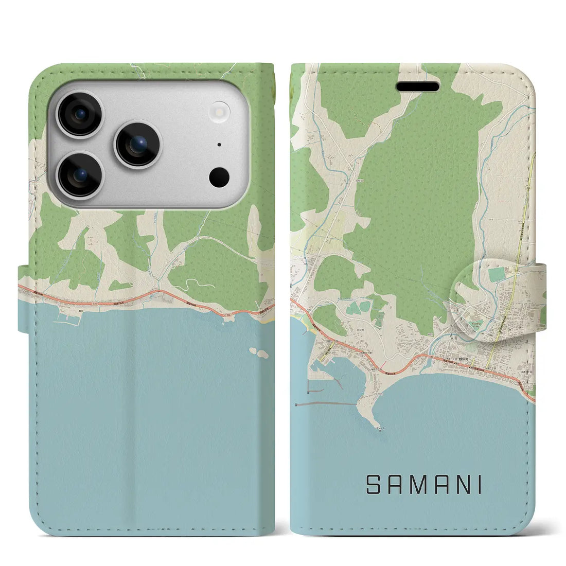 【様似（北海道）】地図柄iPhoneケース（手帳タイプ）ナチュラル・iPhone 17 Pro Max 用