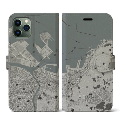 【鮫（青森県）】地図柄iPhoneケース（手帳タイプ）モノトーン・iPhone 11 Pro 用