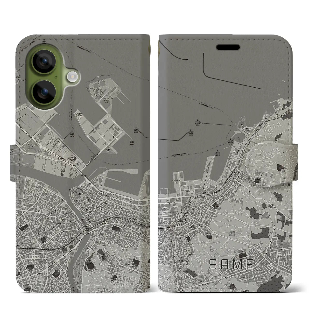 【鮫（青森県）】地図柄iPhoneケース（手帳タイプ）