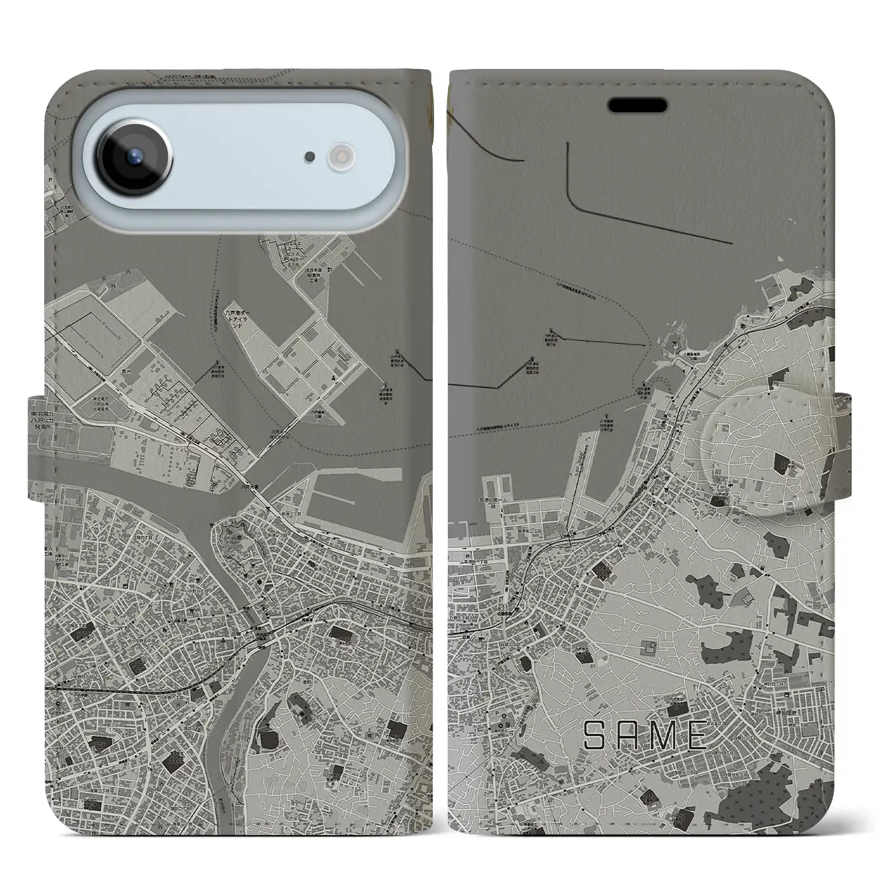 【鮫（青森県）】地図柄iPhoneケース（手帳タイプ）