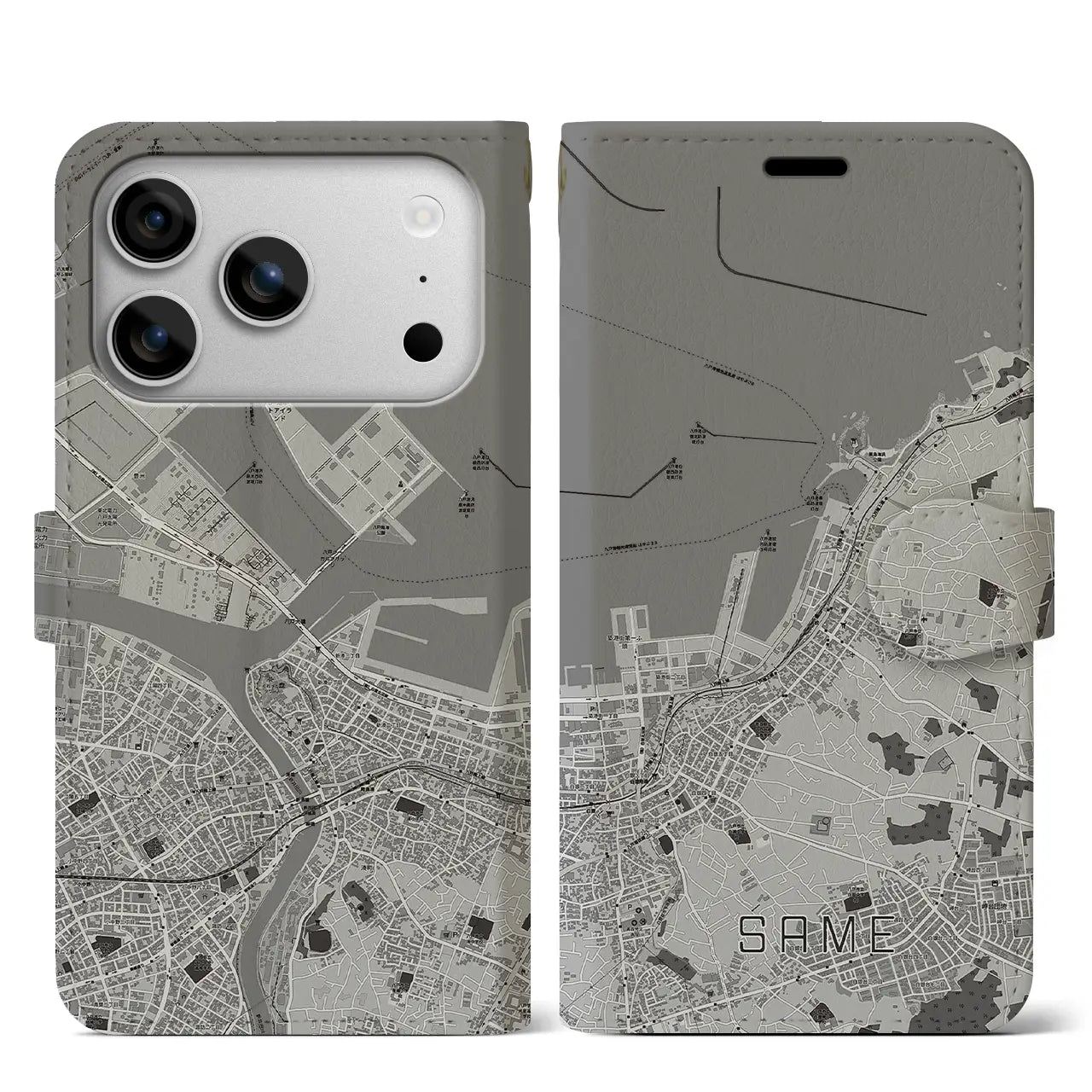 【鮫（青森県）】地図柄iPhoneケース（手帳タイプ）