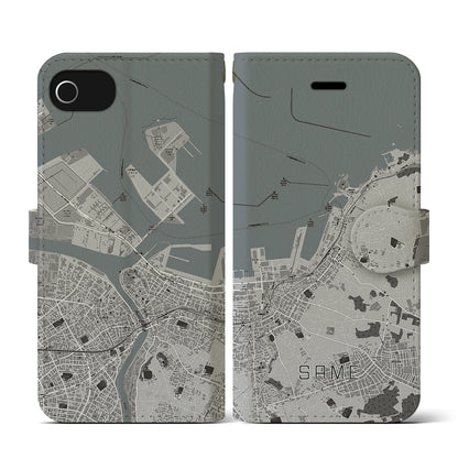 【鮫（青森県）】地図柄iPhoneケース（手帳タイプ）モノトーン・iPhone SE（第3 / 第2世代） / 8 / 7 / 6s / 6 用