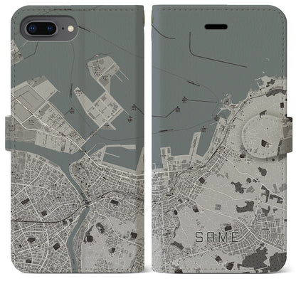 【鮫（青森県）】地図柄iPhoneケース（手帳タイプ）モノトーン・iPhone 8Plus /7Plus / 6sPlus / 6Plus 用