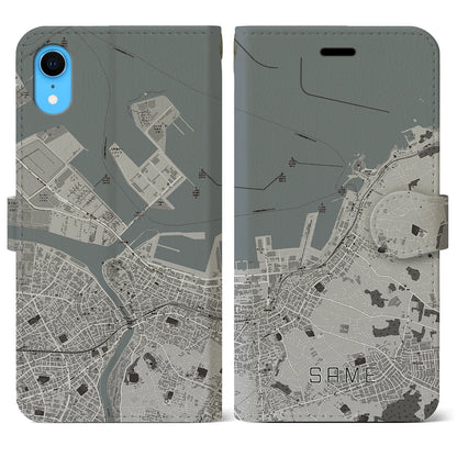 【鮫（青森県）】地図柄iPhoneケース（手帳タイプ）モノトーン・iPhone XR 用