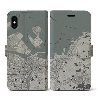 【鮫（青森県）】地図柄iPhoneケース（手帳タイプ）モノトーン・iPhone XS / X 用