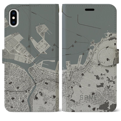 【鮫（青森県）】地図柄iPhoneケース（手帳タイプ）モノトーン・iPhone XS Max 用