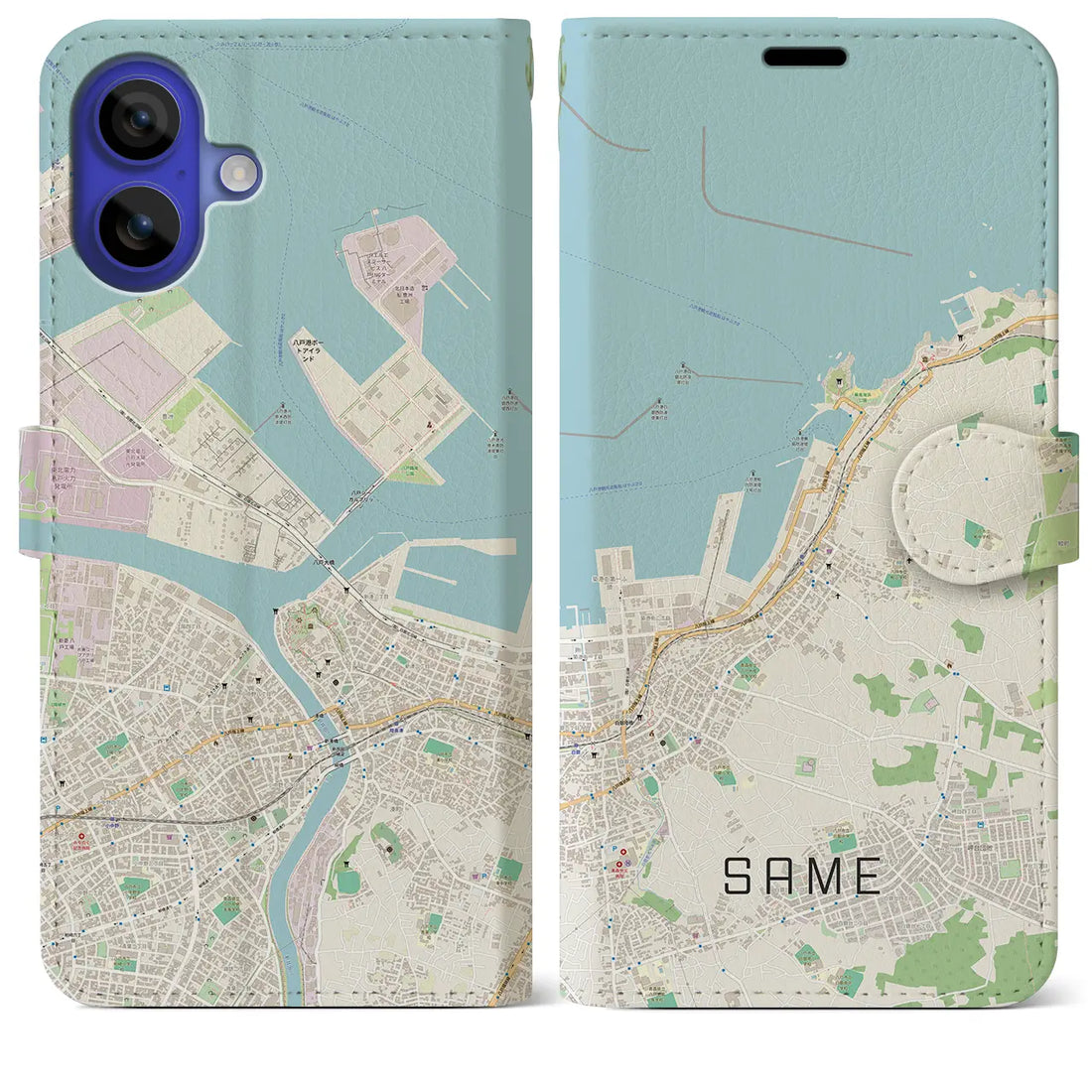 【鮫(青森県)】地図柄iPhoneケース(手帳タイプ)ナチュラル・iPhone 16 Pro Max 用