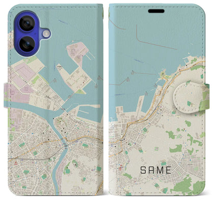 【鮫（青森県）】地図柄iPhoneケース（手帳タイプ）ナチュラル・iPhone 16 Pro Max 用
