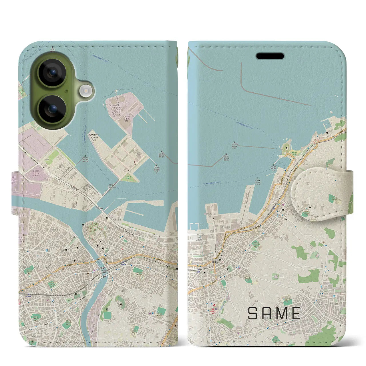 【鮫（青森県）】地図柄iPhoneケース（手帳タイプ）