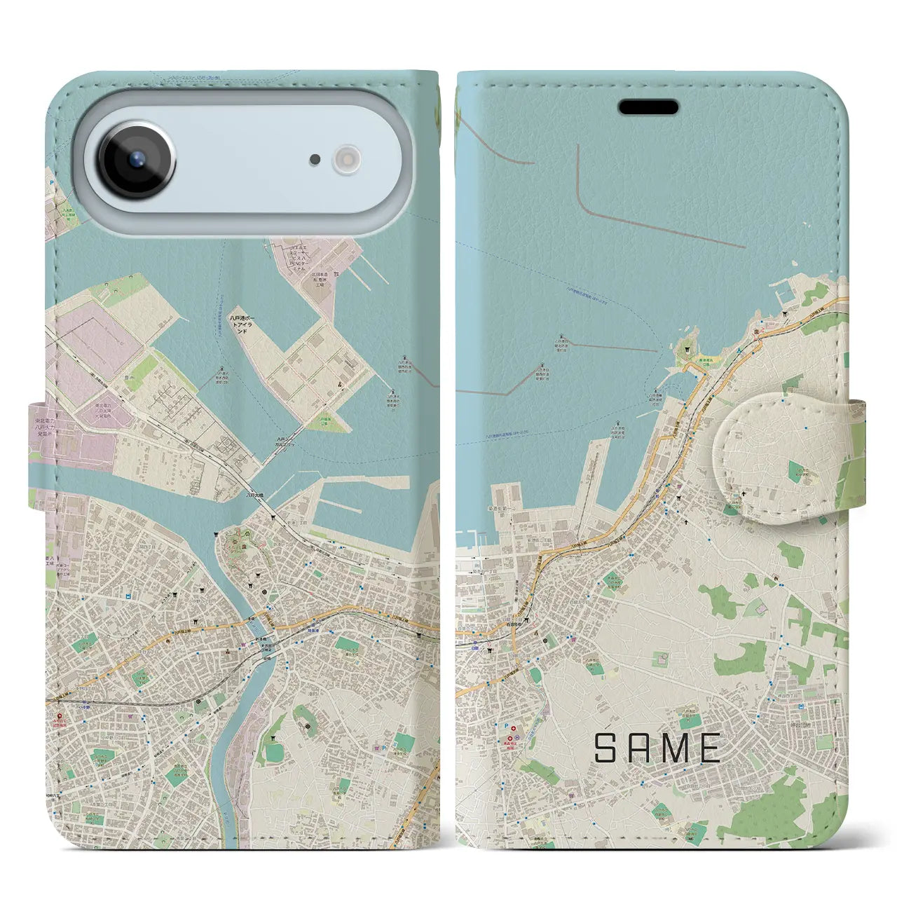 【鮫（青森県）】地図柄iPhoneケース（手帳タイプ）