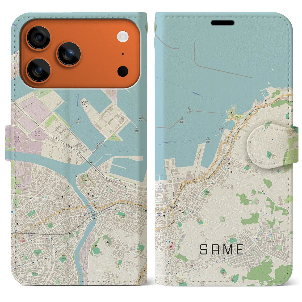 【鮫（青森県）】地図柄iPhoneケース（手帳タイプ）