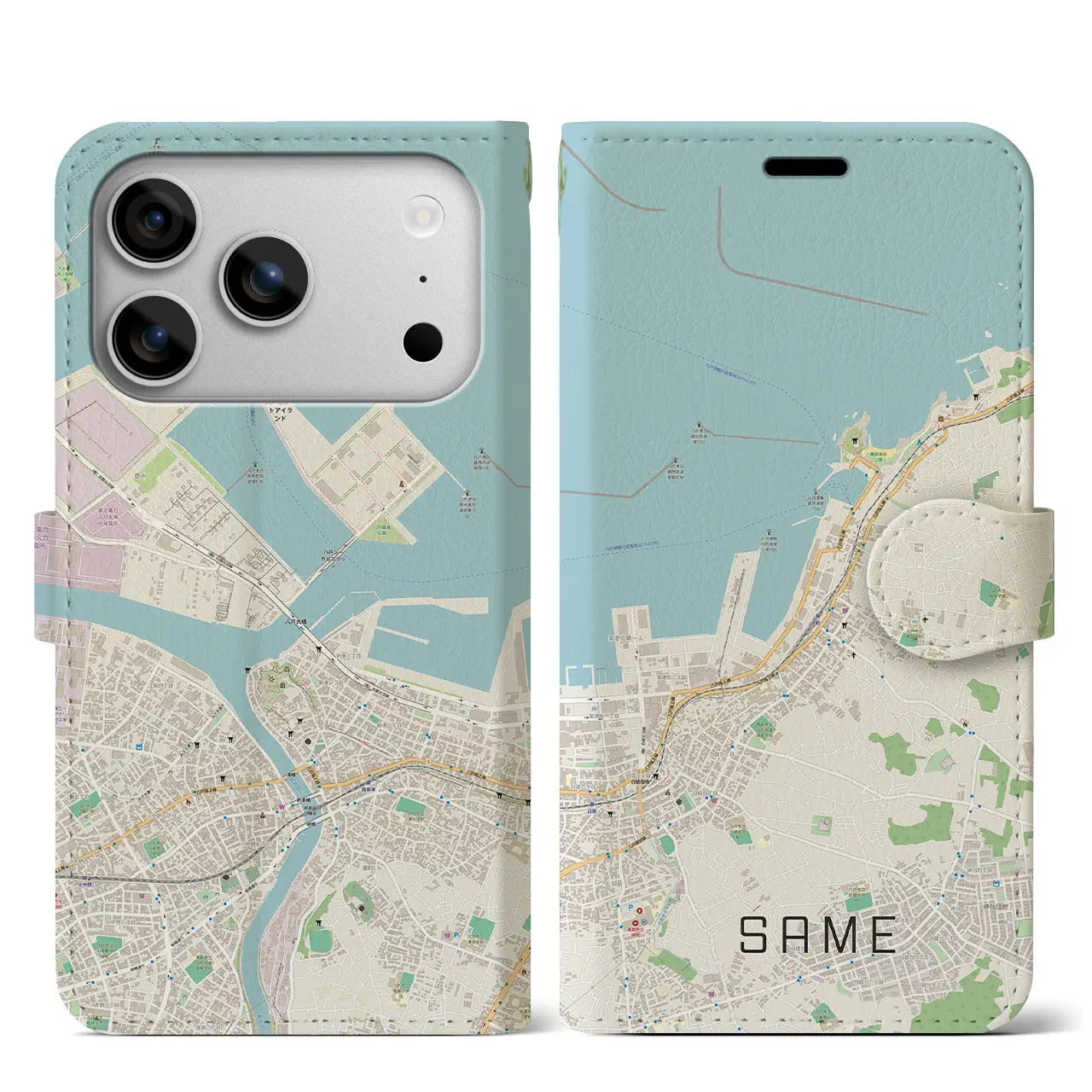 【鮫（青森県）】地図柄iPhoneケース（手帳タイプ）