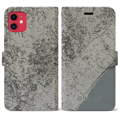 【山武（千葉県）】地図柄iPhoneケース（手帳タイプ）モノトーン・iPhone 11 用