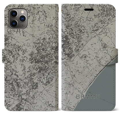 【山武（千葉県）】地図柄iPhoneケース（手帳タイプ）モノトーン・iPhone 11 Pro Max 用
