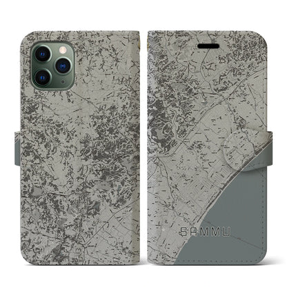 【山武（千葉県）】地図柄iPhoneケース（手帳タイプ）モノトーン・iPhone 11 Pro 用