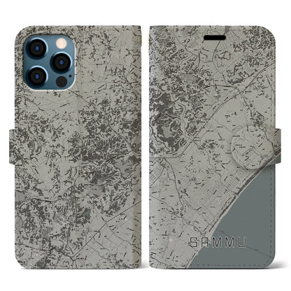 【山武（千葉県）】地図柄iPhoneケース（手帳タイプ）モノトーン・iPhone 12 / 12 Pro 用