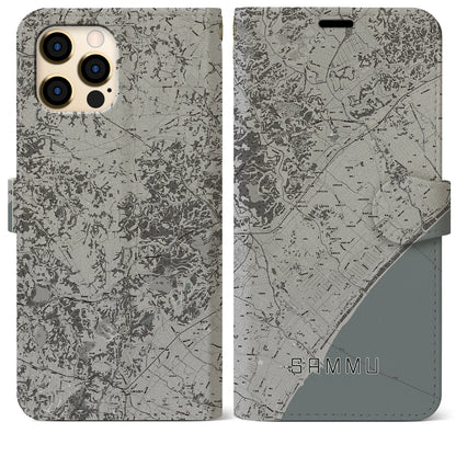 【山武（千葉県）】地図柄iPhoneケース（手帳タイプ）モノトーン・iPhone 12 Pro Max 用