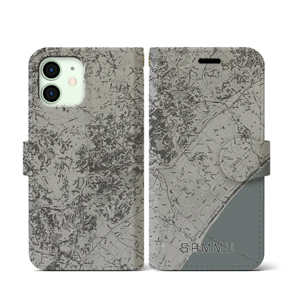 【山武（千葉県）】地図柄iPhoneケース（手帳タイプ）モノトーン・iPhone 12 mini 用