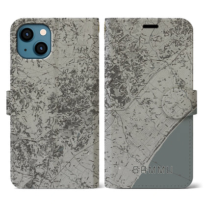 【山武（千葉県）】地図柄iPhoneケース（手帳タイプ）モノトーン・iPhone 13 用