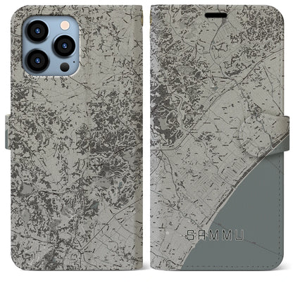 【山武（千葉県）】地図柄iPhoneケース（手帳タイプ）モノトーン・iPhone 13 Pro Max 用