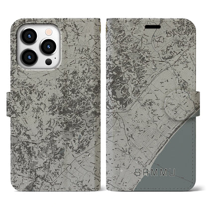 【山武（千葉県）】地図柄iPhoneケース（手帳タイプ）モノトーン・iPhone 13 Pro 用