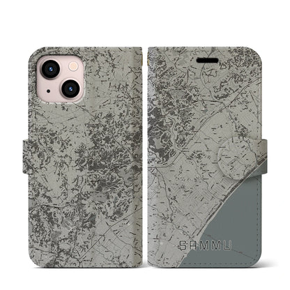 【山武（千葉県）】地図柄iPhoneケース（手帳タイプ）モノトーン・iPhone 13 mini 用