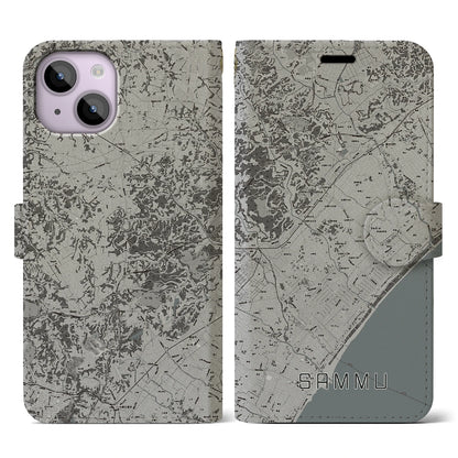 【山武（千葉県）】地図柄iPhoneケース（手帳タイプ）モノトーン・iPhone 14 用