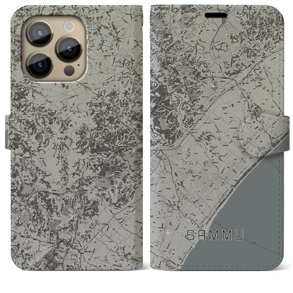 【山武（千葉県）】地図柄iPhoneケース（手帳タイプ）モノトーン・iPhone 14 Pro Max 用