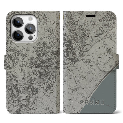 【山武（千葉県）】地図柄iPhoneケース（手帳タイプ）モノトーン・iPhone 14 Pro 用